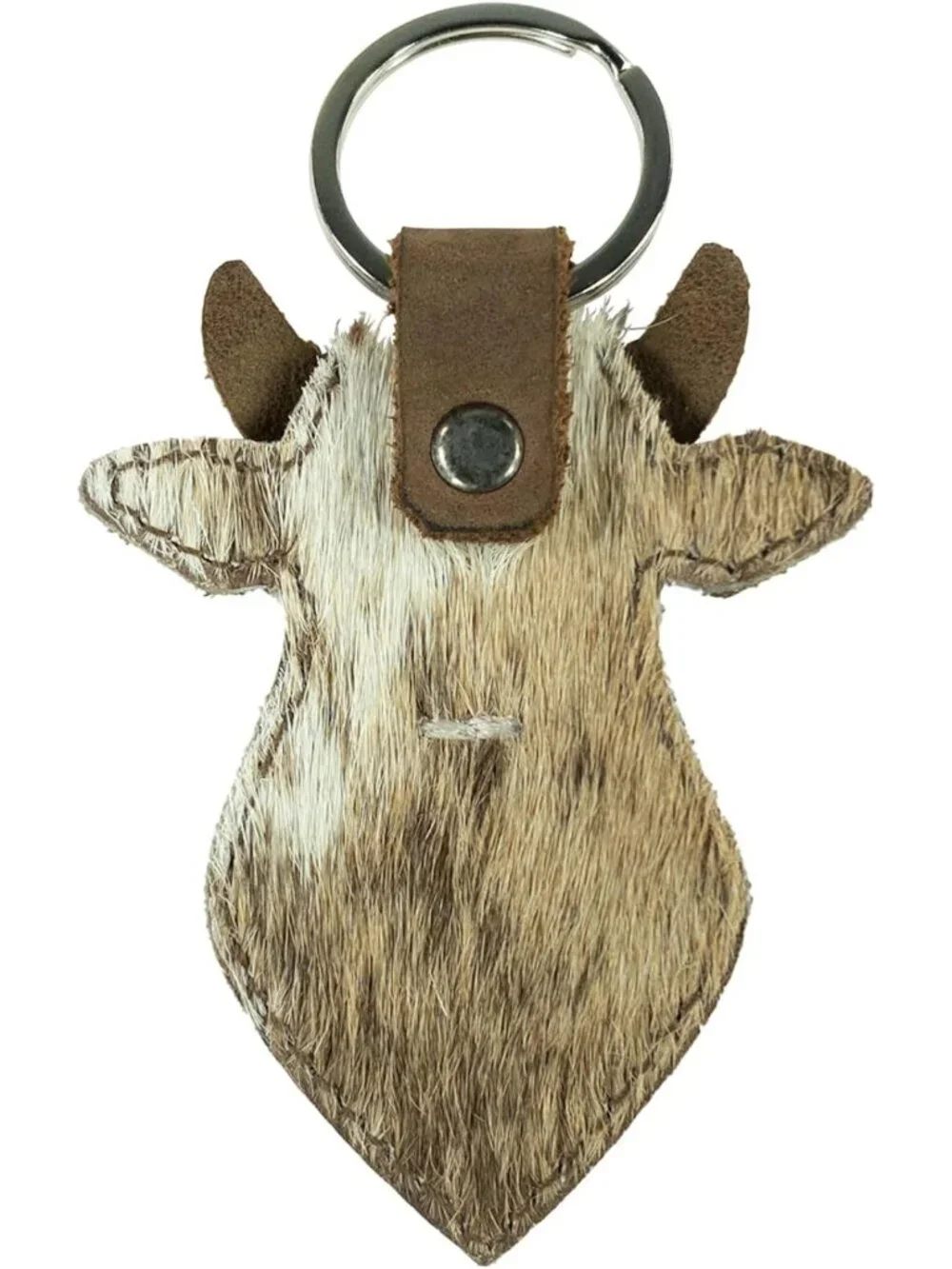 Cowboy Style Cow Head Keychain, Handmade Full Grain Leather Keyring, Furry